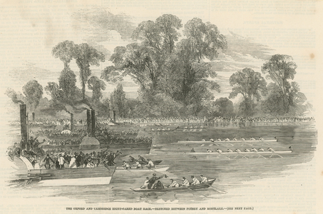The Oxford and Cambridge eight-oared boat race (engraving)