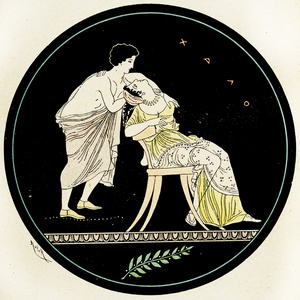 A man trying to seduce a woman, Illustration from Notor's Lysistrata,  1898 (litho)