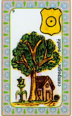 tarot by magus Belline drawn by Edmond Billaudot c. 1845 and given to clairvoyant Belline for reissue: card of the country health