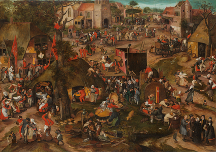A Flemish Kermis with a Performance of the Farce ‘Een cluyte van Plaeyerwater’, c. 1570 (oil on panel)