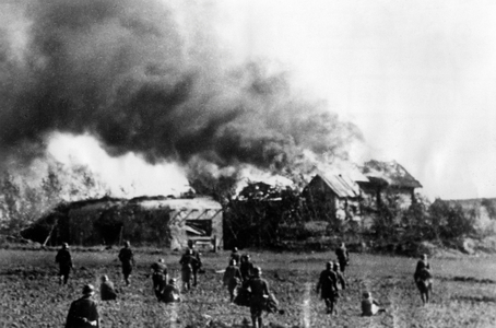 Blown up Soviet bunker on the Eastern Front, 1941 (b/w photo)