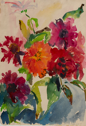 Zinnias, 1988 (w/c on paper)