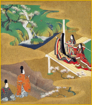 Japan: Illustration from the Genji Monogatari ('Tale of Genji'), credited to Tosa Mitsuoki (1617-1691).