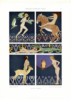 Female Figures with Animals (print)