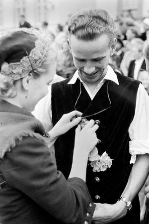 Traditional couple at the Volksfest, Schleswig-Holstein, Germany, 1960s