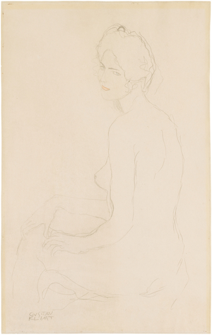 Seated Nude Turned to the Left, 1907(pencil and coloured crayon on paper)