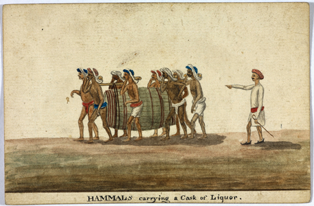 Hammals carrying a cask of liquor.
