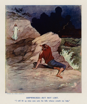 Shipwrecked, but not lost (colour litho)