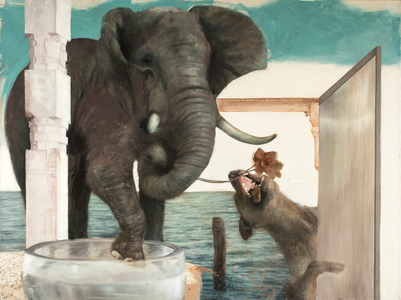 Elephant with dog, 2011 (oil on canvas)