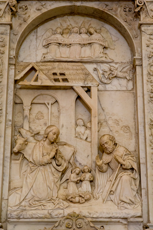 Cappella del Rosario (Rosary chapel), Palermo, Sicily, Italy. Nativity relief. (photo)
