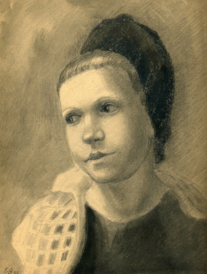 Girl in Beret, 1946 (watercolour, pencil on paper)