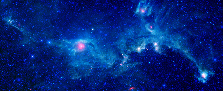 The Seagull nebula, seen in this infrared mosaic from NASA's WISE. This cosmic cloud is one of many sites of star formation within the Milky Way galaxy. It is located 3,800 light-years away from Earth, inside the Orion spur.