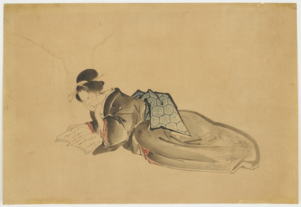 Reclining Courtesan Reading, c.1850 (ink and colour on paper)