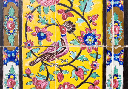 Decorative tiles at Masjed-e Agha Bozorg mosque, Kashan, Iran (photo)