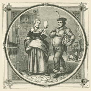 A hen lays every day, but an ostrich only once a year (engraving)