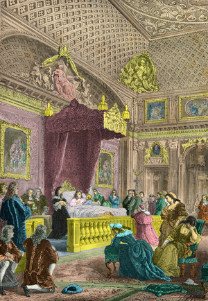 Louis 14 bids farewell to the future Louis 15 around the court, 1715 (Engraving)