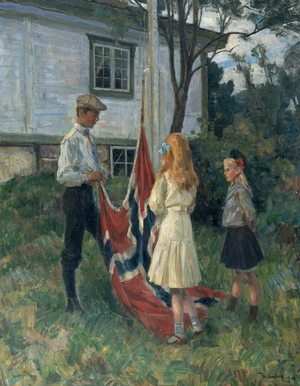 Children Raise the Norwegian Flag, 1910 (oil on canvas)