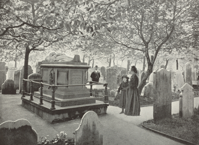 Bunyan's Tomb in Bunhill Fields (b/w photo)