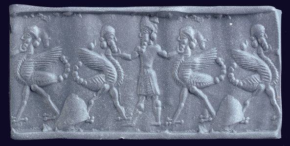 Impression from a Neo-Babylonion Cylinder Seal, c.750-600 BC (pink chalcedony)