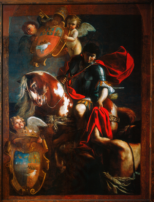 Baroque - Painting: Banner - St. Martin and the poor man - recto - Abbey of St. Martin, St. Martin at Cimino, Italy