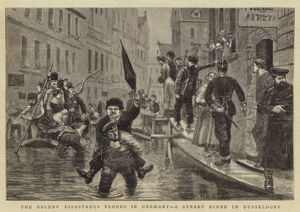 The Recent Disastrous Floods in Germany, a Street Scene in Dusseldorf (engraving)