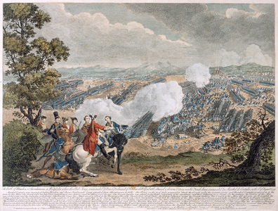 The Battle of Minden, 1 August 1759 (coloured engraving)