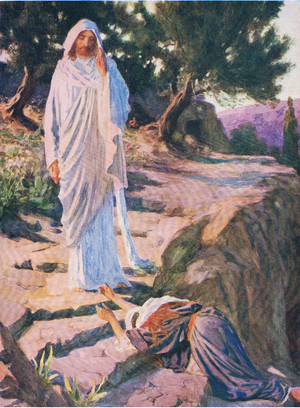 The Lord appears to Mary, from The Bible Picture Book published by Thomas Nelson, c.1950 (colour litho)