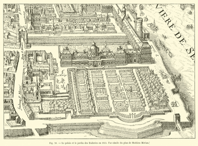 Le palais et le jardin des Tuileries en 1615, Fac-simile du plan de Mathieu Merian (engraving)