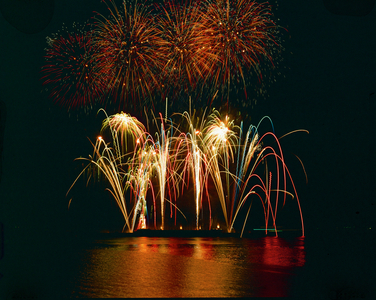 Fireworks, Lisbon harbour, Portugal, 1983 (photo)