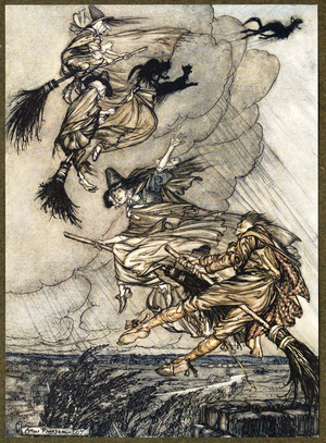 Hey! Up the chimney, lass! Hey, after you!, from The Ingoldsby Legends, pub. 1907 (colour litho)