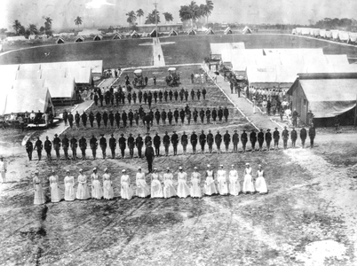 Spanish-Cuban-American War 1898: Field Hospital of 1st Division, 7th Army Corps, Camp Columbia, Havana, Cuba, 1899. After end of war US installed as military government in Cuba and by February 1899 had 45,000 personnel there. Medicine