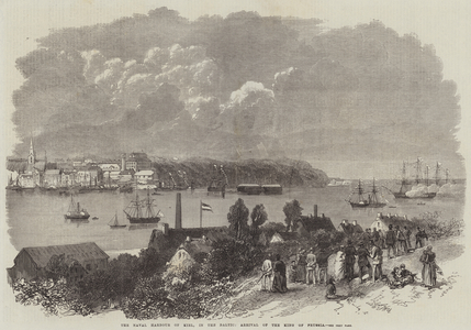 The Naval Harbour of Kiel, in the Baltic, Arrival of the King of Prussia (engraving)
