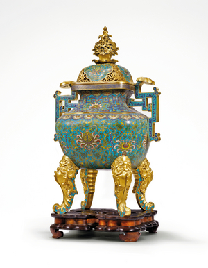 Large Imperial Cloisonne Enamel Ruyi-Handled Censer, 18th century (enamel)