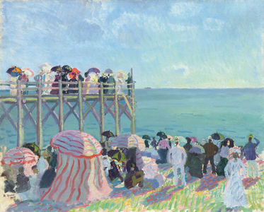 The beach and pier at Trouville, 1905 (oil on canvas)