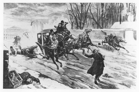 Alexander II assassinated in St Petersburg, 13 March 1881 (lithograph)
