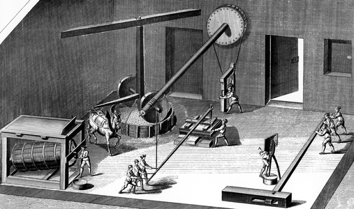 Metalworking workshop in Paris 18th century, engraving from L'Encyclopedie by Diderot and d'Alembert 1751-1772