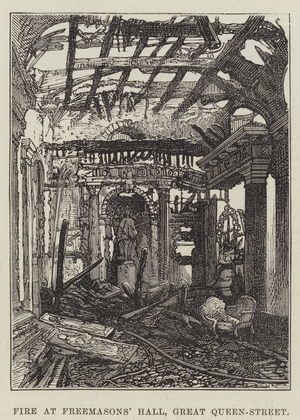 Fire at Freemasons' Hall, Great Queen-Street (engraving)