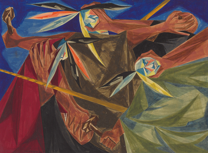 Rally Mohawks! Bring Out Your Axes, and Tell King George We'll Pay No Taxes on His Foreign Tea...', A Song of 1773, 1954 (tempera on board)