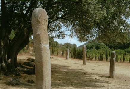 Menhir Filitosa III in an alignment in the Filitosa prehistoric settlement