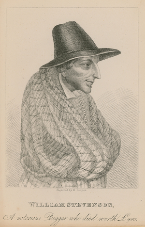 William Stevenson, a notorious beggar who died worth £900 (engraving)