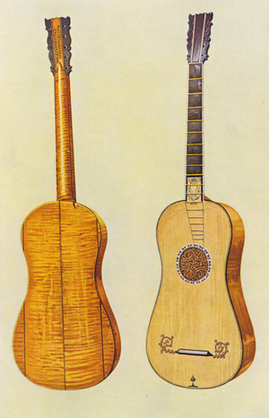 Musical instruments: Guitar, by Antonius Stradivarius (colour litho)