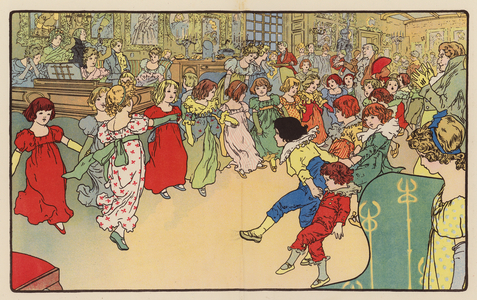 A children's party in the olden days (colour litho)