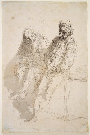 Two Saltimbanques, c.1865-73 (black-grey ink, grey washes  on paper)