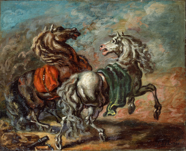 Two Frenzied Horses (oil on canvas)