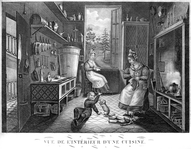 Interieur d une cuisine, 19eme siecle (illustration)