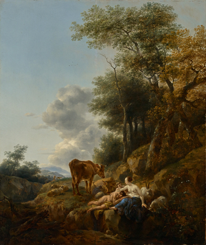Landscape with a Nymph and a Satyr, c.1647 (oil on panel)