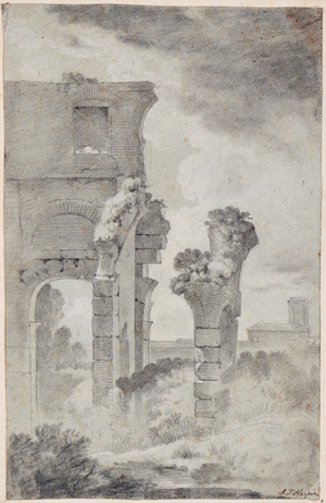 Antique ruins in the Roman Campagna, c.1755 (black chalk and grey wash over graphite)
