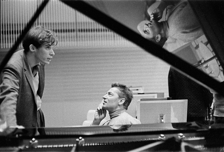 Conductor Herbert von Karajan recording Beethoven's Piano Concerto No ..., 1957 (photo)