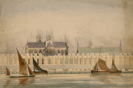 Original watercolour drawing of the Houses of Parliament being built about 1842 (w/c on paper)