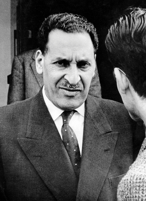 Ferhat Abbas (1899-1985) algerian nationalist he was the first president of provisional government of Algerian Republic in 1958-1960 during the war here c. 1950